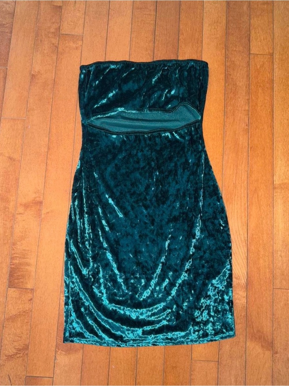 Missguided Strapless Crushed Velvet Mini Dress in Teal